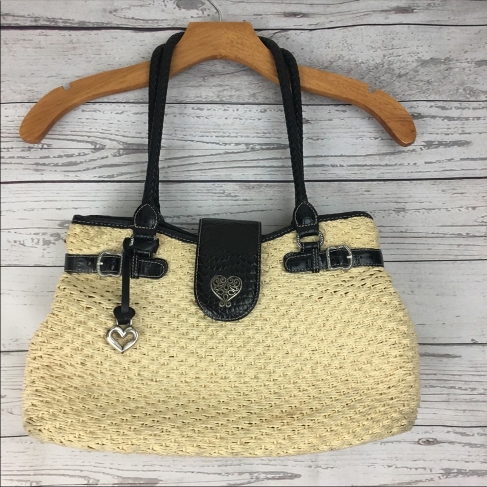 Brighton woven straw leather shoulder bag purse
